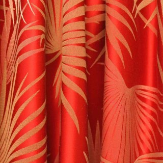 Fan Palm Silhouette Red Satin Tropical Leaves Curtain 5