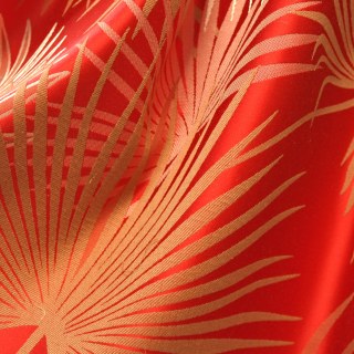 Fan Palm Silhouette Red Satin Tropical Leaves Curtain 7