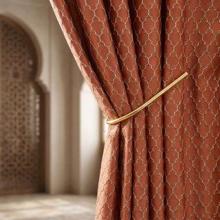 Fancy Trellis 3D Jacquard Orange Arabesque Curtains with Gold Details 2