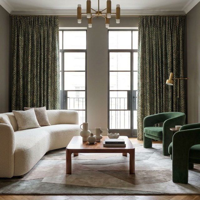 Field of Gold Luxury Jacquard Abstract Grain Patterned Dark Green Curtain 1