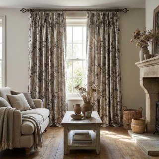 Floral Reverie Jacquard Beige Cream Curtains 3