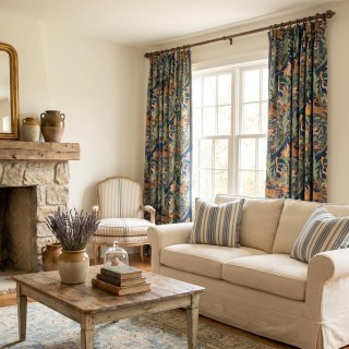 Forest Orchestra Navy Blue Linen Style Floral Curtains 3