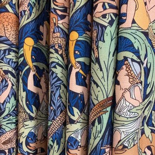 Forest Orchestra Navy Blue Linen Style Floral Curtains 4