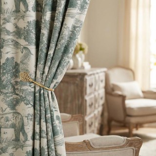 Forest Tale Toile de Jouy Bear Leopard Owl Matcha Green Blackout Animal Print Curtains 2