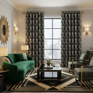 Gilded Breeze Black and Silver Art Deco Geometric Curtains 4