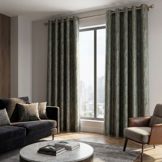 Gilded Stripes Subtle Textured Teal and Gold Striped Curtain 3