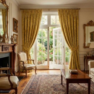 Heritage Luxury Mustard Yellow Gold Gilded Damask Velvet Curtain 2