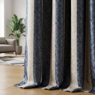 Leopard Lane Navy Blue Striped Animal Print Curtain