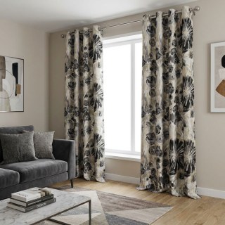 Noir Petals Black and Cream Abstract Floral Curtains with Silver Details 3