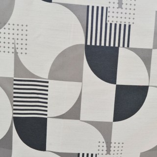 Retro Rhythm Mid Century Modern Black White and Gey Geometric Curtain