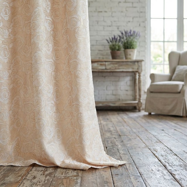 Rose Reverie Cream Off White 3D Jacquard Floral Curtain 1