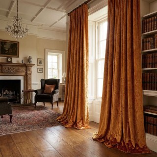 Royal Mirage Terracotta Burnt Orange Damask Velvet Curtain 3