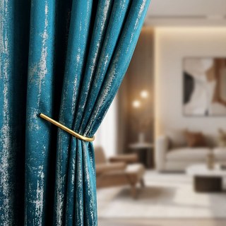 Rustic Rainfall Abstract Textured Glittery Teal Curtains 2