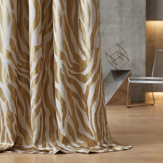 Savannah Luxury Jacquard Cream Gold Zebra Print Curtain 1