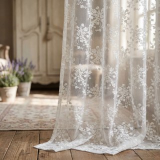 Springtime Bouquet Embroidered Ivory White Floral Voile Curtain