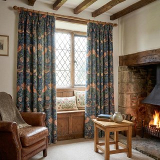 Strawberry Thief William Morris Navy Blue Chenille Floral Curtain 3