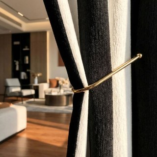 Striking Double Sided Black and White Chenille Striped Curtain 2