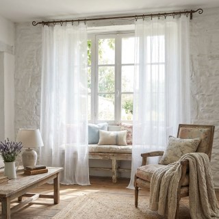 Whispering Waves Ivory White Striped Voile Curtain 4