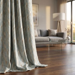 Alpine Luxury Jacquard Ice Blue Geometric Curtain with Gold Details 2