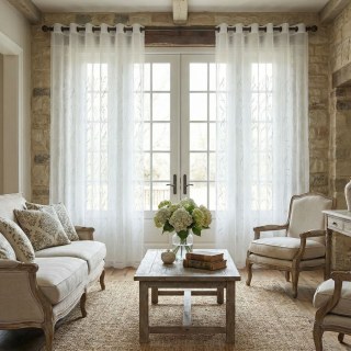 Dreamy Heather Ivory White Embroidered Voile Curtain 3