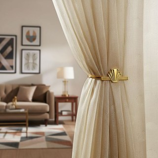 Rolling Hills Art Deco Shimmering Champagne Gold Voile Curtains 2