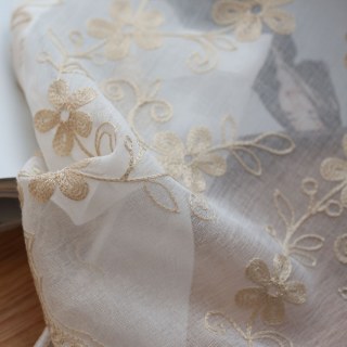 Touch Of Grace Embroidered Beige Flower Voile Curtain