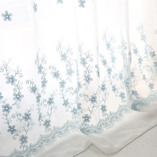 Touch Of Grace Embroidered Blue Flower Voile Curtain 2