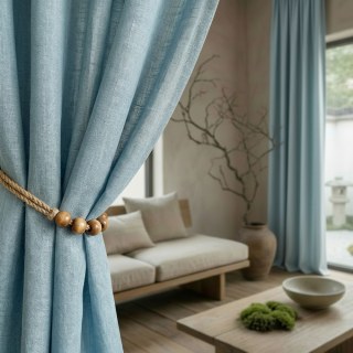Wabi Sabi Pure Flax Linen Haze Blue Voile Curtain 3