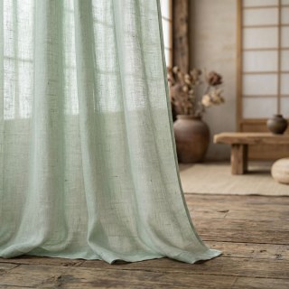 Wabi Sabi Pure Flax Linen Light Green Voile Curtain