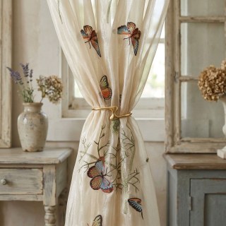 Butterfly Garden Floral Embroidered Organza Voile Curtain 4