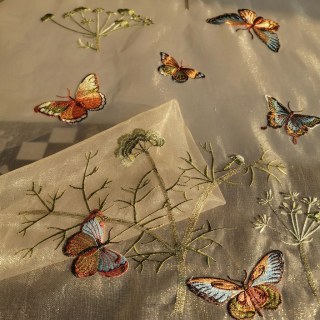 Butterfly Garden Floral Embroidered Organza Voile Curtain