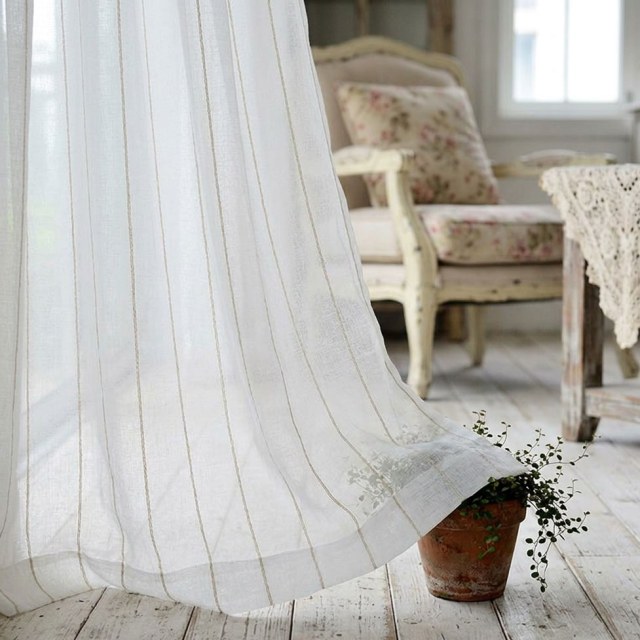 Diana Single Strand Vertical Gold Stitched Lines Voile Curtain 1