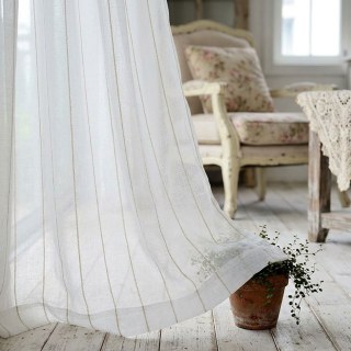 Diana Single Strand Vertical Gold Stitched Lines Voile Curtain