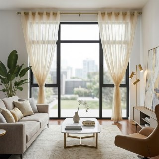 Feathered Fantasy Champagne Gold Shimmering Voile Curtain 3