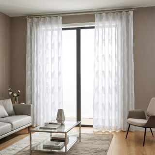 Feathered Fantasy Ivory White Shimmering Voile Curtain 2