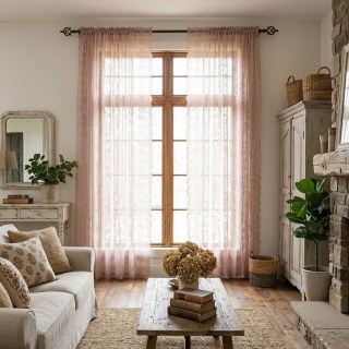 Lace Curtain Posey Pastel Pink Net Curtains 3