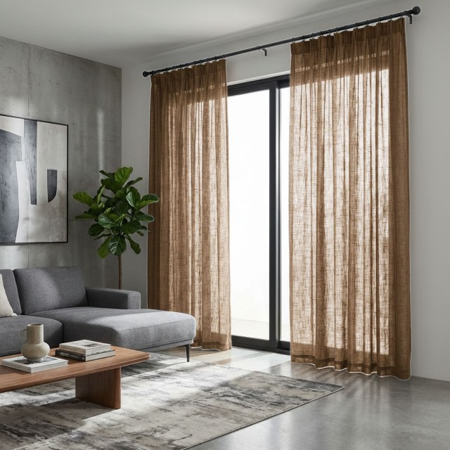 A Touch of Sunshine Brown Chestnut Heavy Net Curtain 1