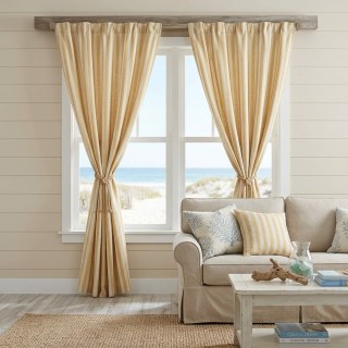 Coastal Weave Sandstone Yellow Striped Natural Linen Cotton Blend Curtains 2