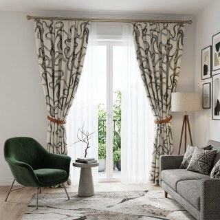 Dreamweave Black and White Abstract Line Art Chenille Curtain 5