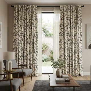 Dreamweave Black and White Abstract Line Art Chenille Curtain 2