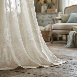 Enchanted Garden Rose & Butterfly Floral Cream Voile Curtain 3