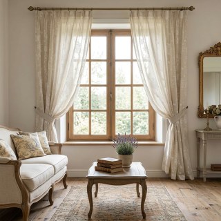 Enchanted Garden Rose & Butterfly Floral Cream Voile Curtain 4