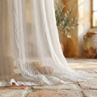 Ethereal Crinkle Crushed Rippling White Voile Curtain