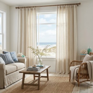 Haven Stripe Coffee Brown Natural Linen Cotton Blend Curtains