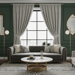 Lily Pad Luxury Jacquard Art Deco Taupe Geometric Curtains 5