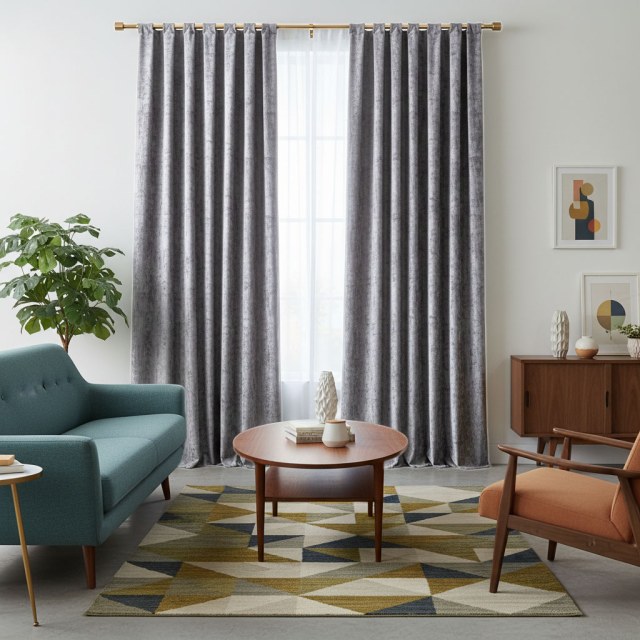 Luxury Silver Grey Colour Chenille Curtain 1