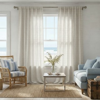 Nature's Ogee Off White Natural Linen Cotton Blend Curtains 2