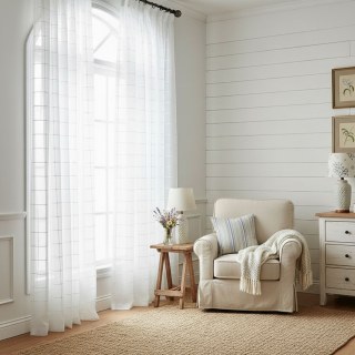 Pane Paradise Checked Grid Ivory White Voile Curtains 3
