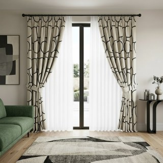 Pebble Path Geometric Circles Black and White Chenille Blackout Curtain 5