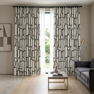 Pebble Path Geometric Circles Black and White Chenille Blackout Curtain 2